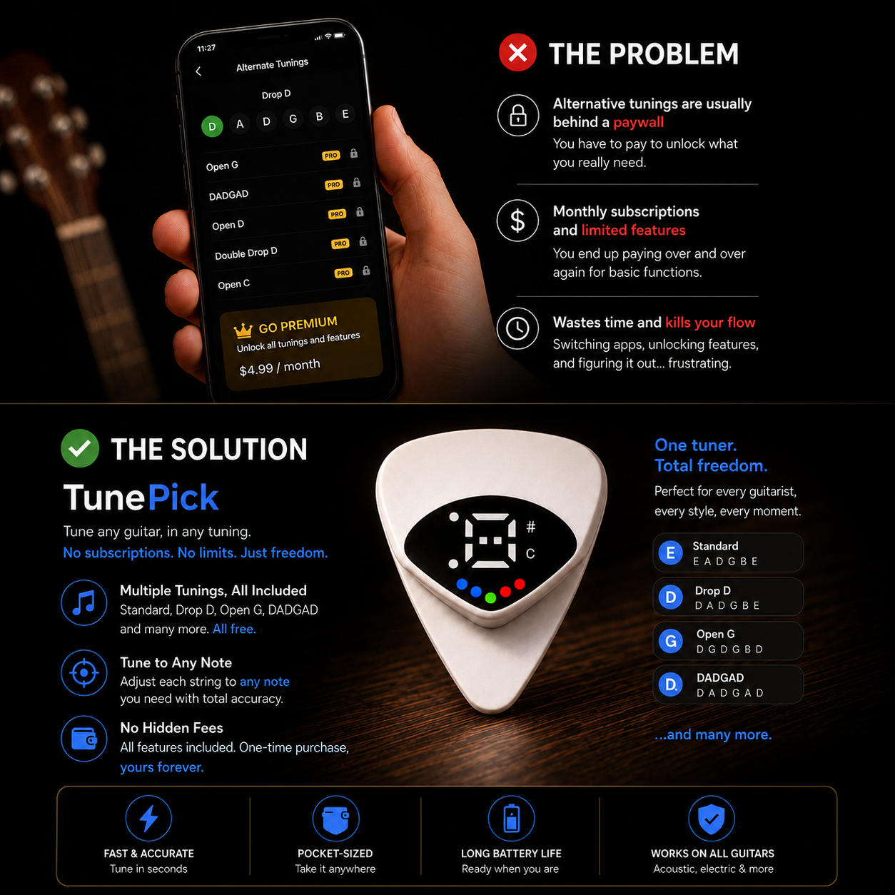 Accordeur de médiator Guitar Pick Tuner™